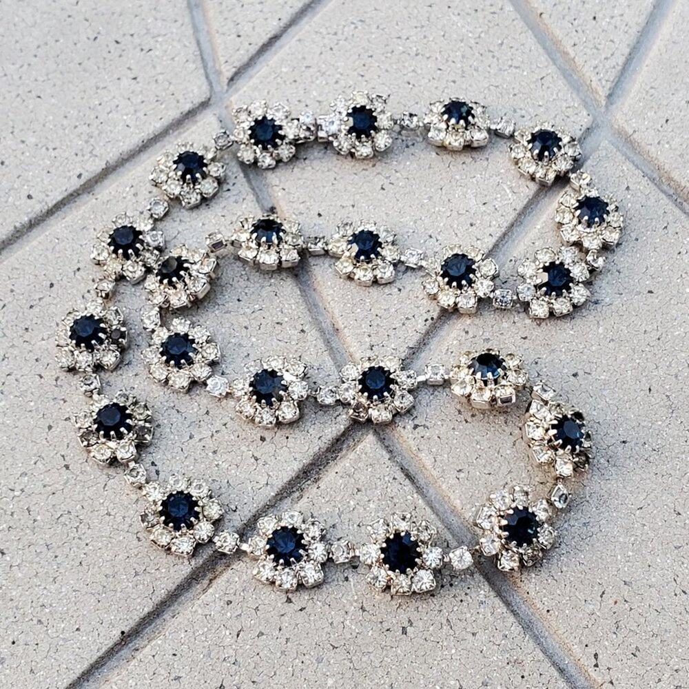 Sparkly Silver Tone Faux Sapphire & Diamond Accent Statement Necklace Vintage - Picture 2 of 8
